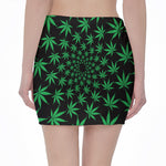 Swirl Cannabis Leaf Print Pencil Mini Skirt