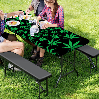 Swirl Cannabis Leaf Print Picnic Table Cover