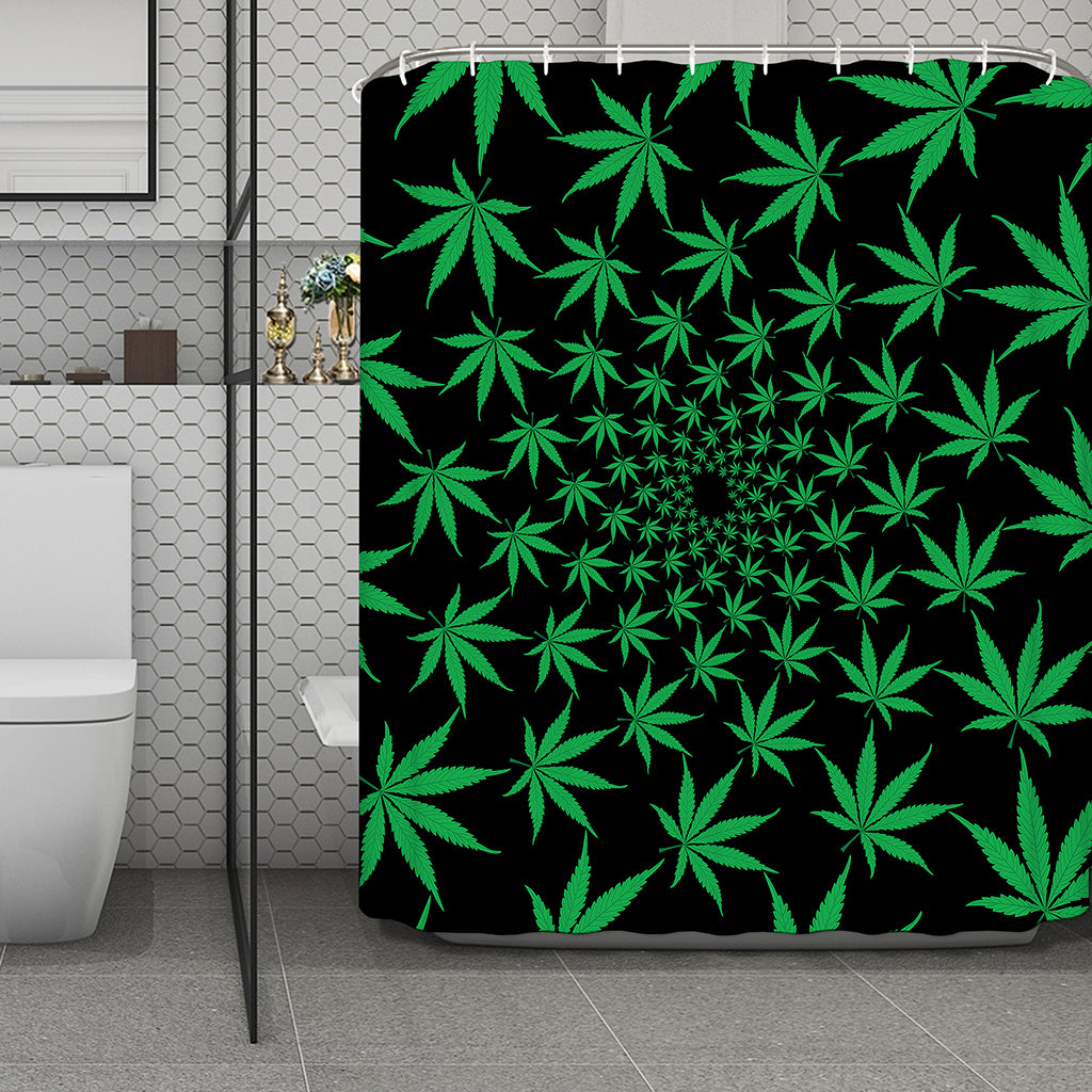 Swirl Cannabis Leaf Print Polyester Shower Curtain