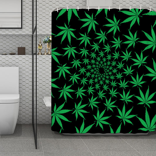 Swirl Cannabis Leaf Print Polyester Shower Curtain