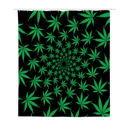 Swirl Cannabis Leaf Print Polyester Shower Curtain
