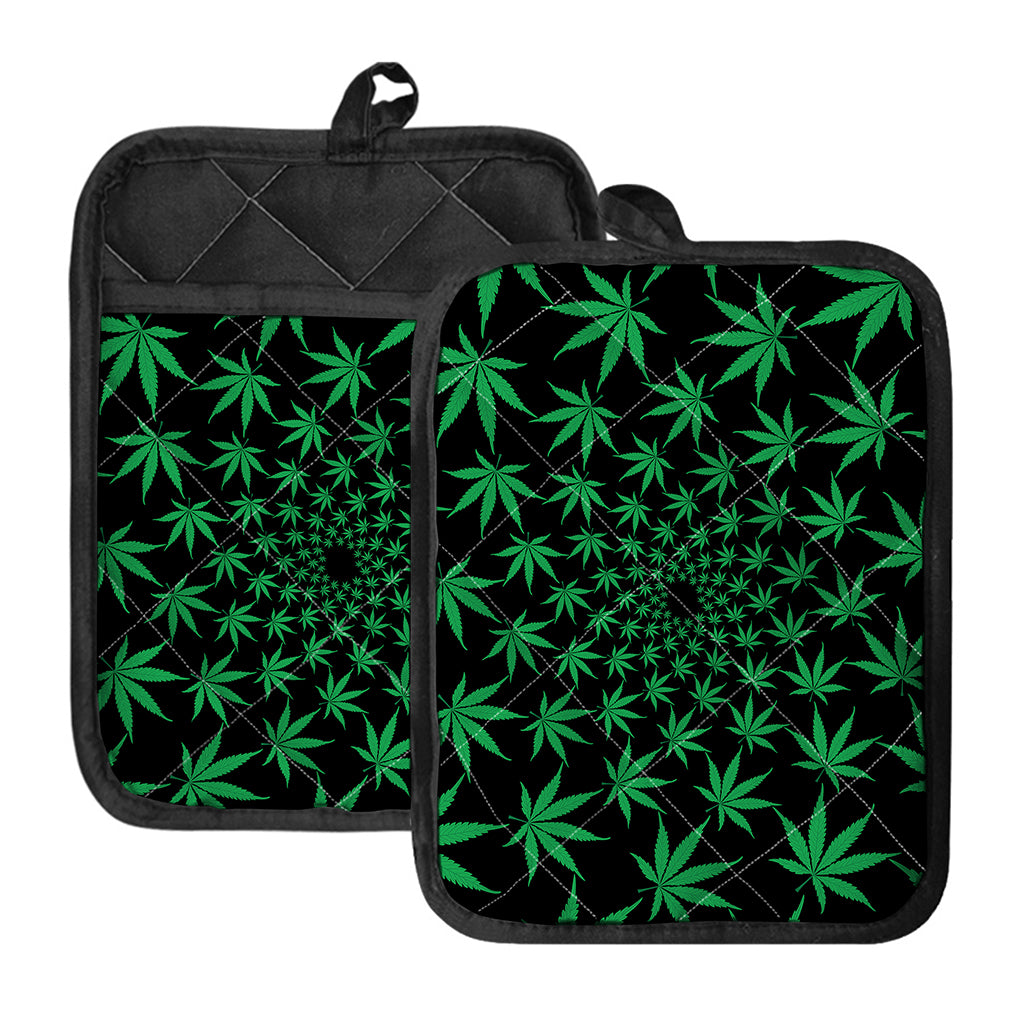 Swirl Cannabis Leaf Print Pot Holders With Pocket