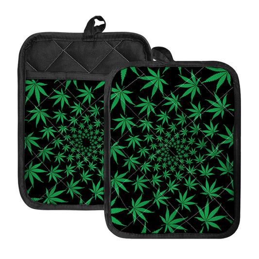 Swirl Cannabis Leaf Print Pot Holders With Pocket
