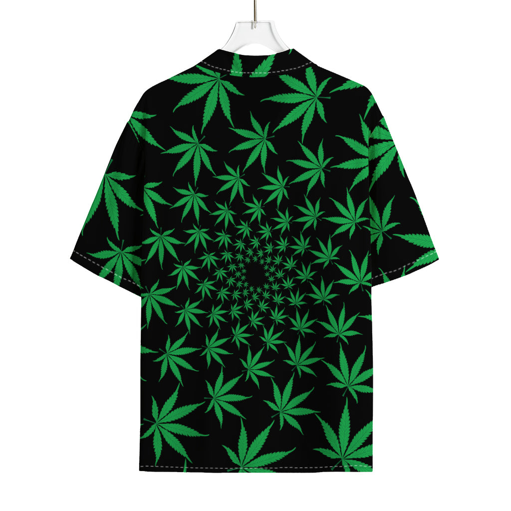 Swirl Cannabis Leaf Print Rayon Hawaiian Shirt