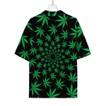 Swirl Cannabis Leaf Print Rayon Hawaiian Shirt