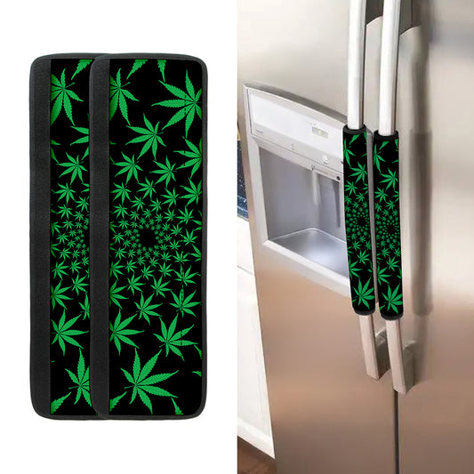 Swirl Cannabis Leaf Print Refrigerator Handle Covers