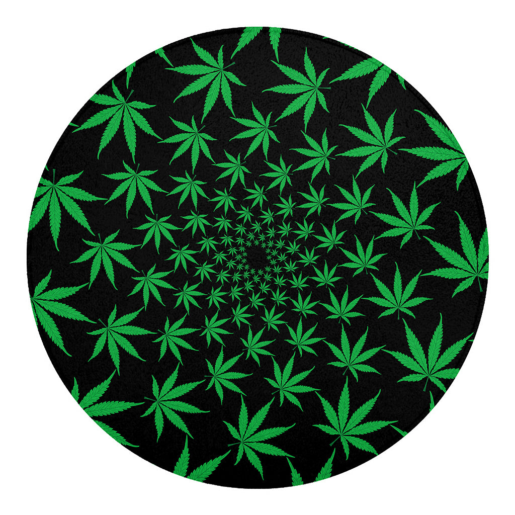 Swirl Cannabis Leaf Print Round Blanket