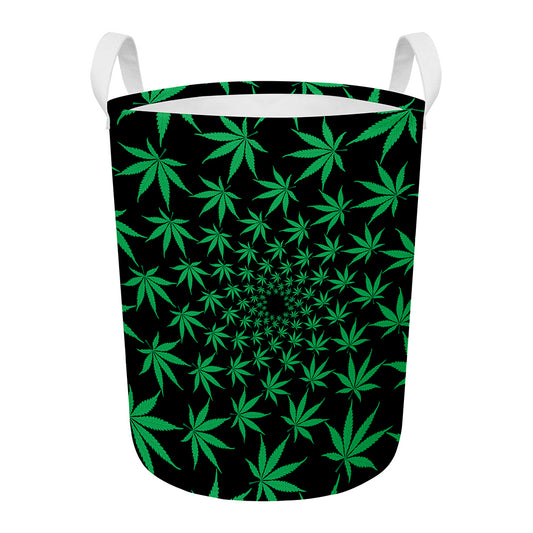 Swirl Cannabis Leaf Print Round Laundry Basket