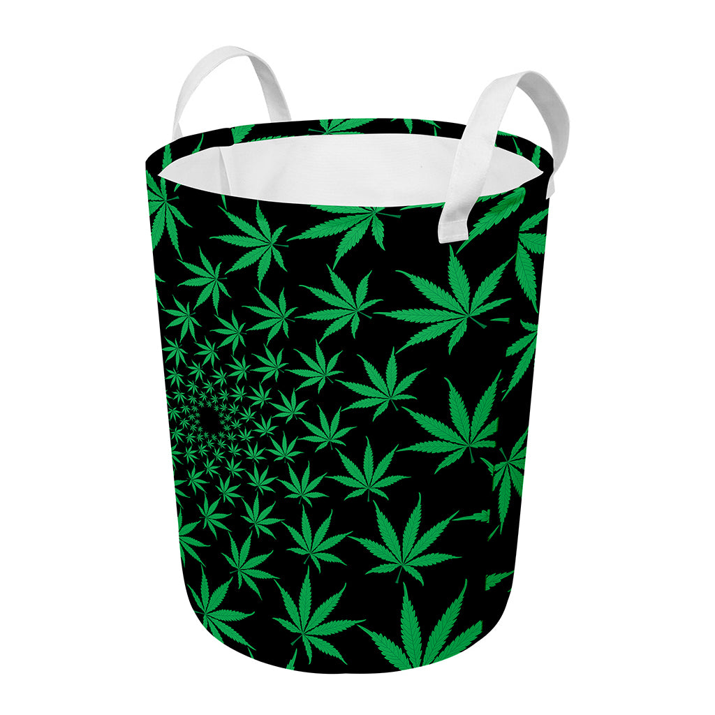 Swirl Cannabis Leaf Print Round Laundry Basket