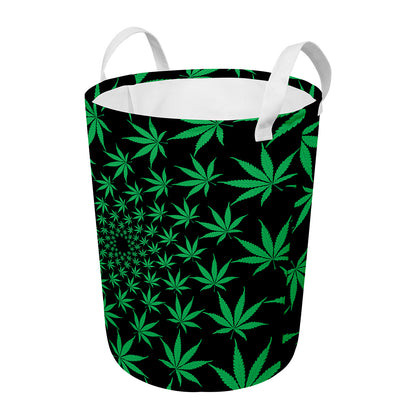 Swirl Cannabis Leaf Print Round Laundry Basket