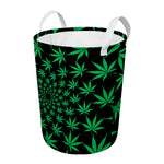Swirl Cannabis Leaf Print Round Laundry Basket