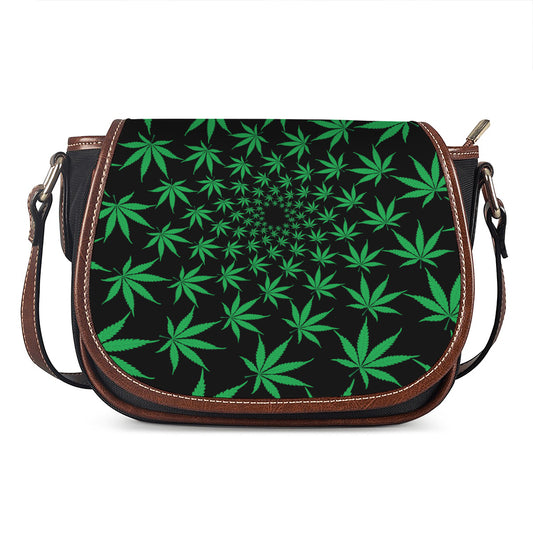 Swirl Cannabis Leaf Print Saddle Bag