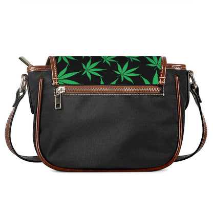 Swirl Cannabis Leaf Print Saddle Bag