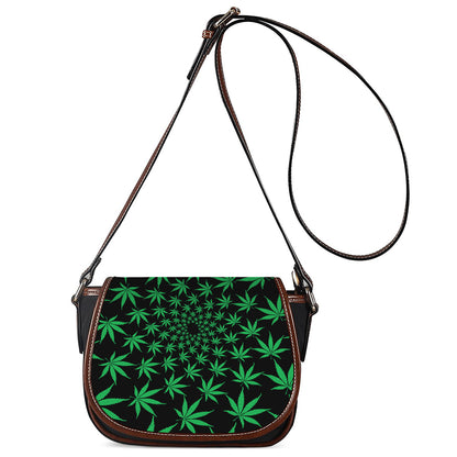 Swirl Cannabis Leaf Print Saddle Bag
