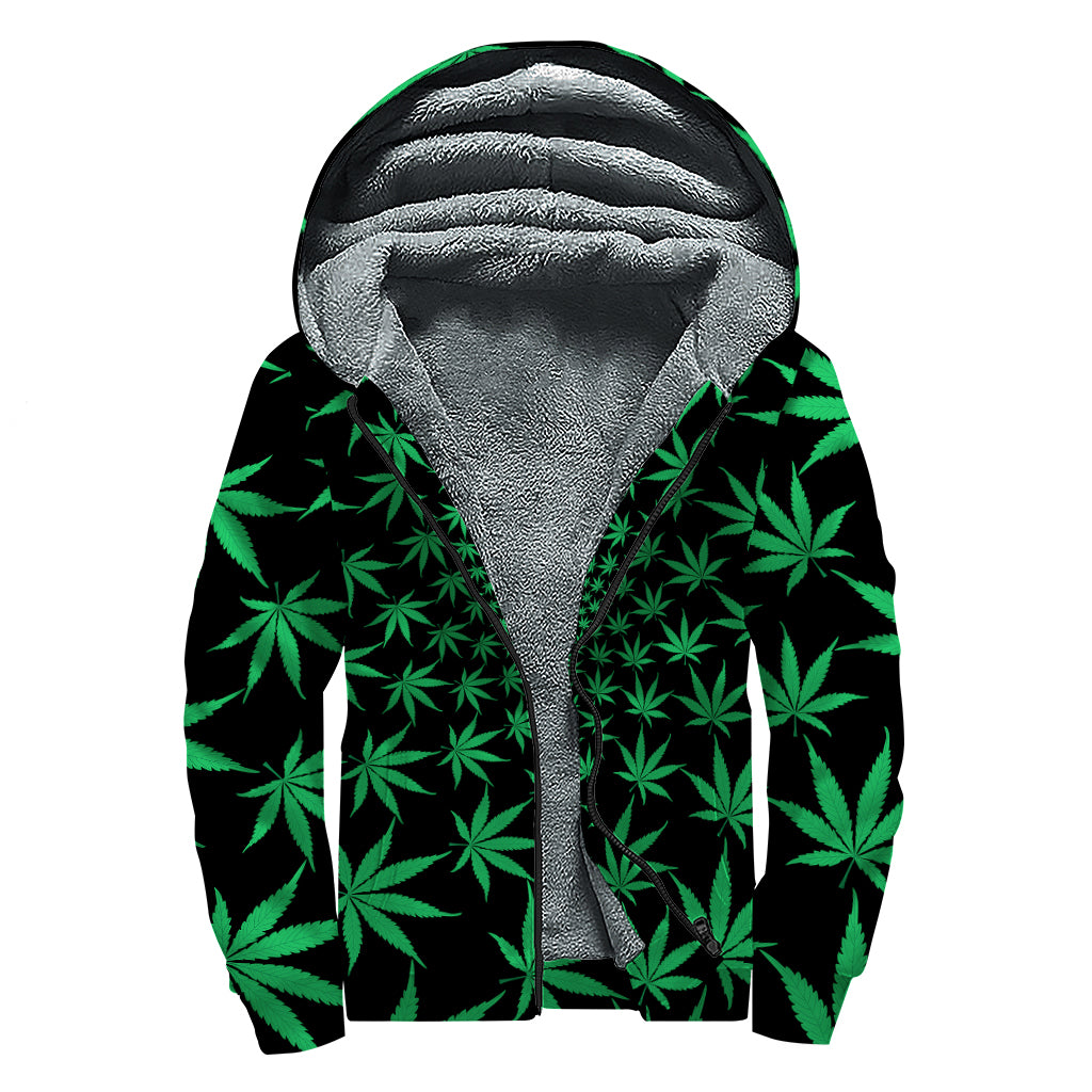 Swirl Cannabis Leaf Print Sherpa Lined Zip Up Hoodie
