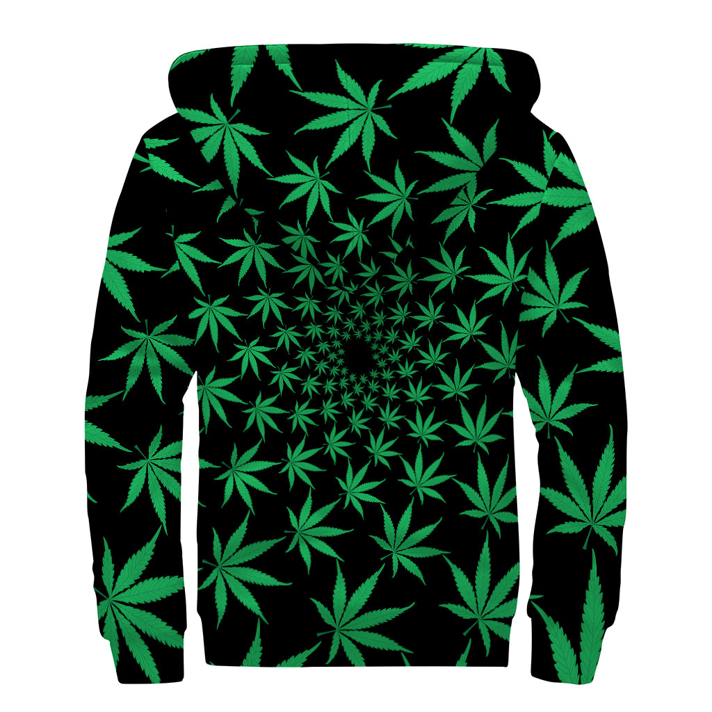 Swirl Cannabis Leaf Print Sherpa Lined Zip Up Hoodie