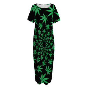 Swirl Cannabis Leaf Print Short Sleeve Long Nightdress