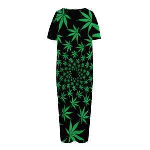 Swirl Cannabis Leaf Print Short Sleeve Long Nightdress