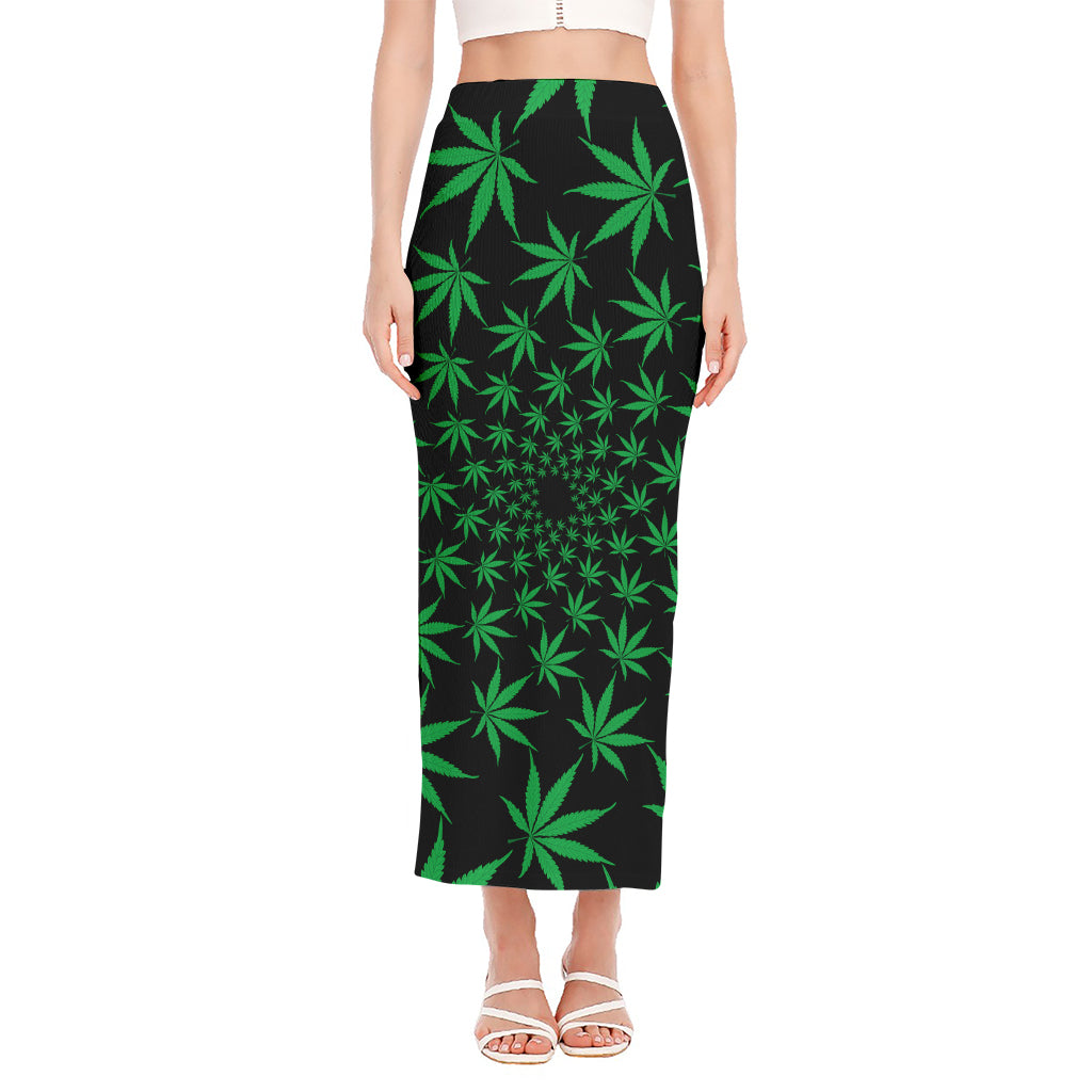 Swirl Cannabis Leaf Print Side Slit Maxi Skirt