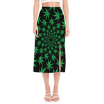 Swirl Cannabis Leaf Print Side Slit Midi Skirt