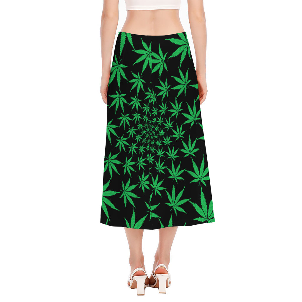 Swirl Cannabis Leaf Print Side Slit Midi Skirt