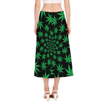 Swirl Cannabis Leaf Print Side Slit Midi Skirt