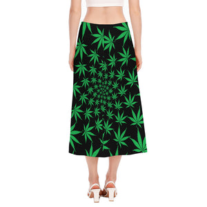 Swirl Cannabis Leaf Print Side Slit Midi Skirt