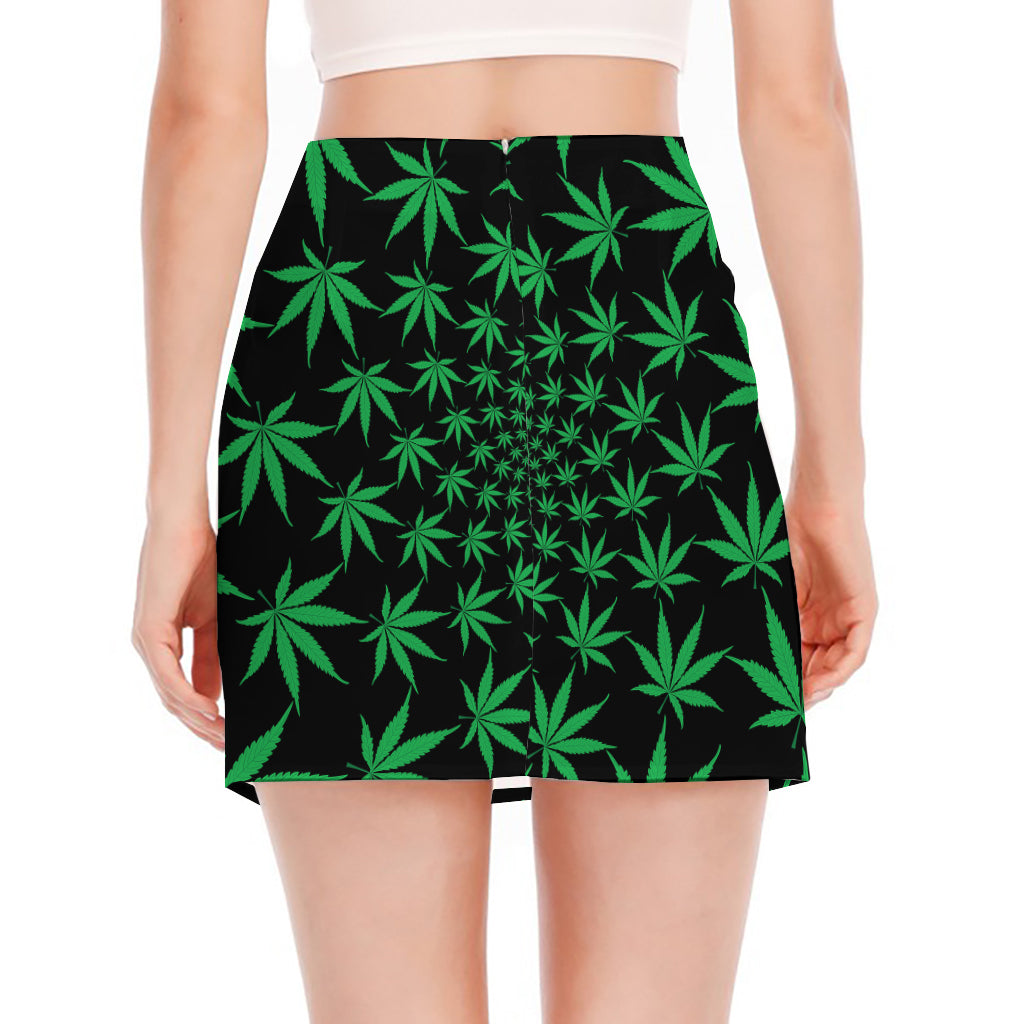 Swirl Cannabis Leaf Print Side Slit Mini Skirt