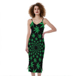 Swirl Cannabis Leaf Print Slim Fit Midi Cami Dress