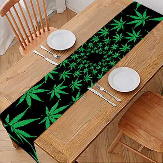 Swirl Cannabis Leaf Print Table Runner