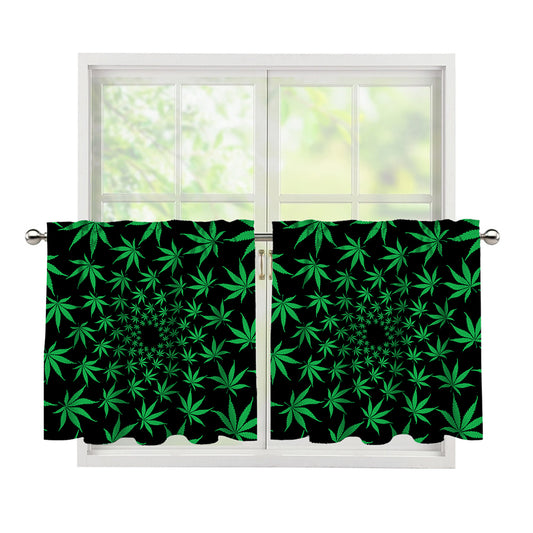 Swirl Cannabis Leaf Print Tier Curtains