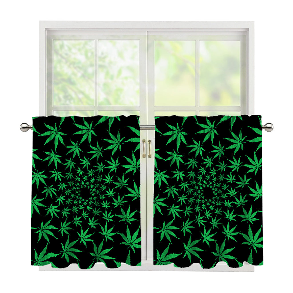 Swirl Cannabis Leaf Print Tier Curtains