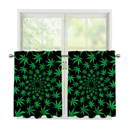 Swirl Cannabis Leaf Print Tier Curtains