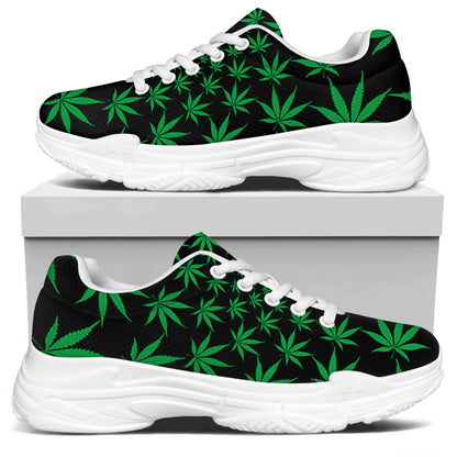 Swirl Cannabis Leaf Print White Chunky Shoes