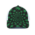 Swirl Cannabis Leaf Print White Mesh Trucker Hat