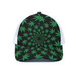 Swirl Cannabis Leaf Print White Mesh Trucker Cap