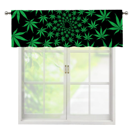 Swirl Cannabis Leaf Print Window Valance