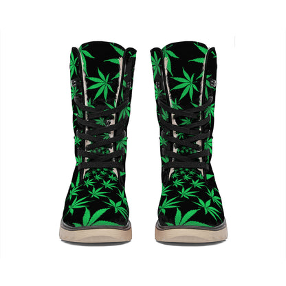 Swirl Cannabis Leaf Print Winter Boots