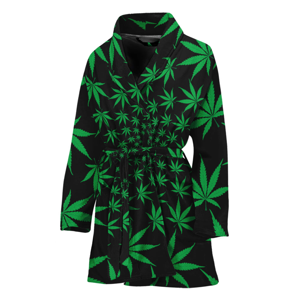 Swirl Cannabis Leaf Print Women's Bathrobe