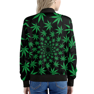 Swirl Cannabis Leaf Print Women's Bomber Jacket