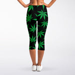 Swirl Cannabis Leaf Print Women's Capri Leggings