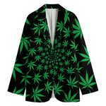 Swirl Cannabis Leaf Print Women's Cotton Blazer