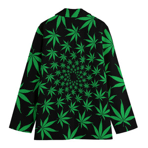 Swirl Cannabis Leaf Print Women's Cotton Blazer