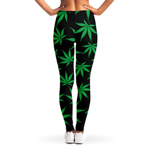 Swirl Cannabis Leaf Print Women's Leggings