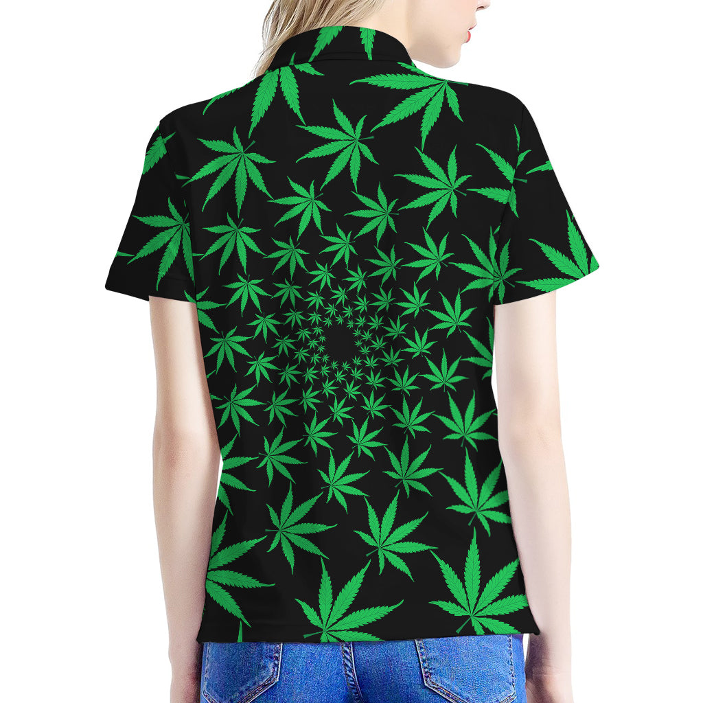Swirl Cannabis Leaf Print Women's Polo Shirt