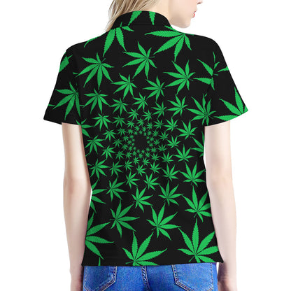 Swirl Cannabis Leaf Print Women's Polo Shirt