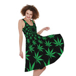 Swirl Cannabis Leaf Print Women's Sleeveless Dress