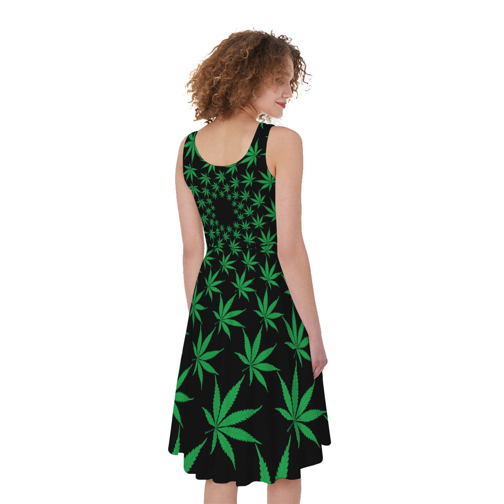 Swirl Cannabis Leaf Print Women's Sleeveless Dress