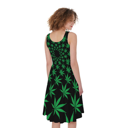 Swirl Cannabis Leaf Print Women's Sleeveless Dress