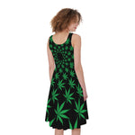 Swirl Cannabis Leaf Print Women's Sleeveless Dress